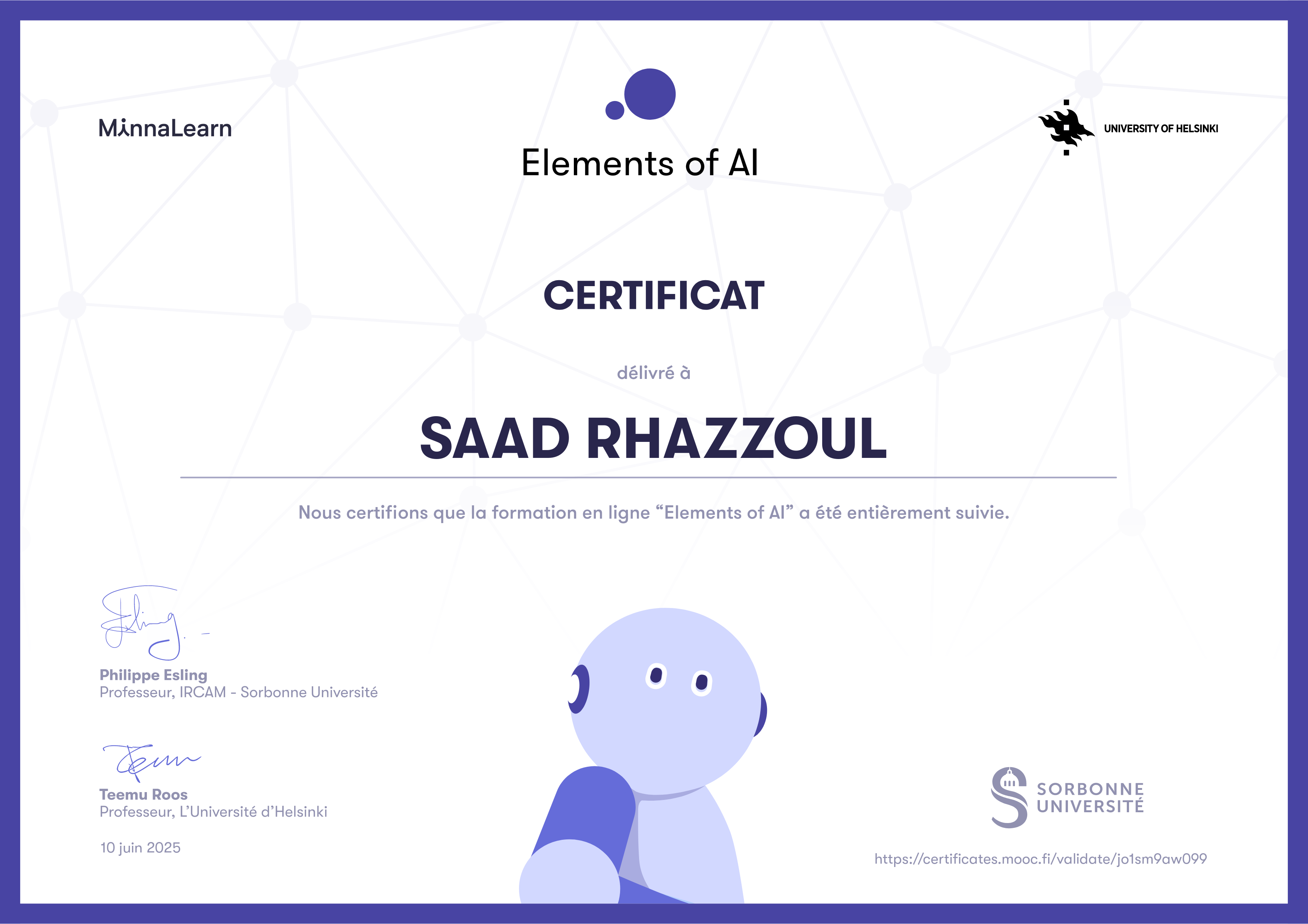 Certification Elements of AI